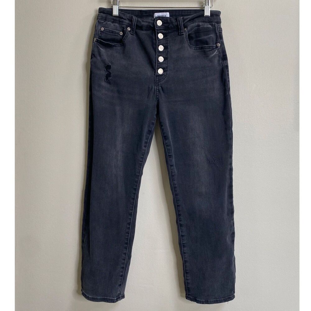 Pistola Black Wash Distressed High Rise Button Fly Cropped Slim Leg Jeans 30